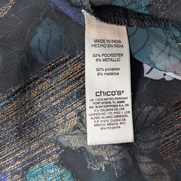 Pre-owned Chico's Black and Blue Leaf Print Blouse - Picture 9 of 10